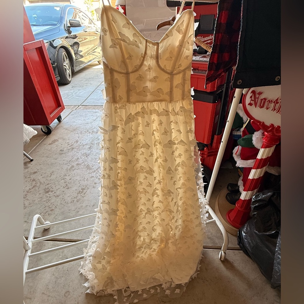 Ivory 3D Butterfly Appliqué Maxi Dress